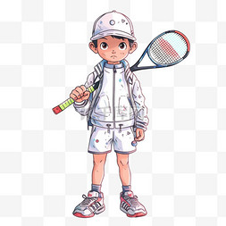 打网球卡通手绘男孩元素
