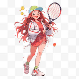 运动卡通打网球图片_女孩打网球手绘元素卡通