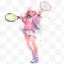 打网球的女孩手绘元素卡通