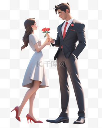 礼服条纹裤高清图片大全_七夕情人节3D立体人物白衣女生接过玫瑰
