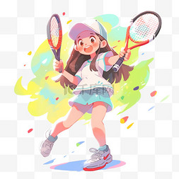 运动卡通打网球图片_女孩打网球元素卡通手绘