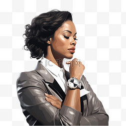 手表的图片_看手表的黑人女商人