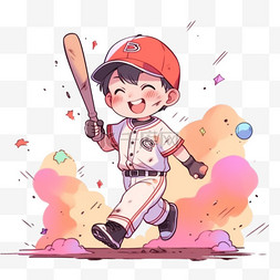 手绘棒球图片_棒球男孩手绘元素卡通