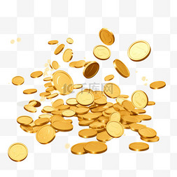 金币散落素材图片_白色背景上散落着金币。