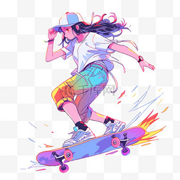 滑板滑道ps素材图片_运动卡通手绘元素滑板女孩