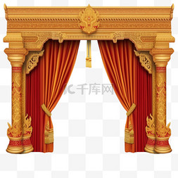 金色边框带图片_泰国图案舞台背景，带窗帘，用于