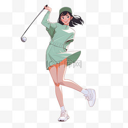 打高尔夫高尔夫图片_手绘元素高尔夫球女孩卡通
