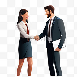 做生意的插画图片_女人和男人握手做生意