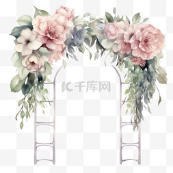 婚礼拱门图片_水彩风格婚礼鲜花植物拱门免扣元