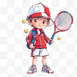 打网球男孩手绘卡通元素