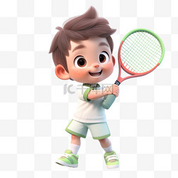孩子图片_3d打网球的孩子卡通元素