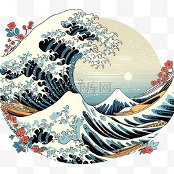 海边水图片_复古波浪日本矢量边界，作品的混