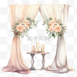 婚礼拱门图片_水彩风格婚礼鲜花小蜡烛拱门免扣