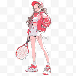 打网球卡通女孩手绘元素
