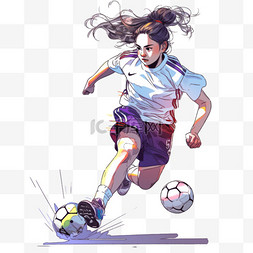 女孩踢足球图片_运动手绘女孩踢足球卡通元素