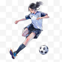 女孩运动手绘踢足球卡通元素