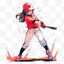 手绘棒球图片_棒球卡通手绘元素女孩