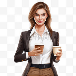 喝咖啡的女商人赞美一份出色的工