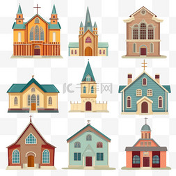 广州地标建筑线条图片_独立的彩色建筑学校教堂，具有不