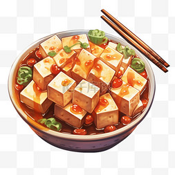水彩风格中餐美味麻婆豆腐