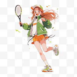 手绘元素打网球的女孩卡通