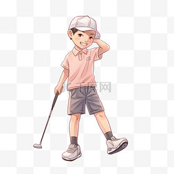 卡通高尔夫男孩手绘元素
