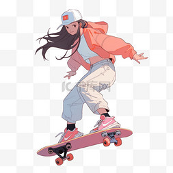 白色滑板图片_滑板元素运动女孩卡通手绘