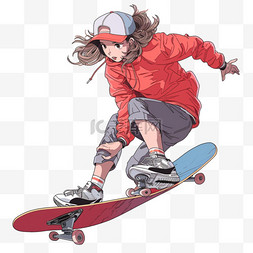 女孩滑板运动卡通手绘元素