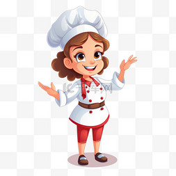 真诚的邀请您图片_可爱的厨师女孩微笑在制服欢迎和