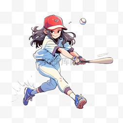 女孩棒球卡通元素手绘