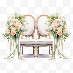 水彩风格婚礼装饰绿色植物鲜花椅