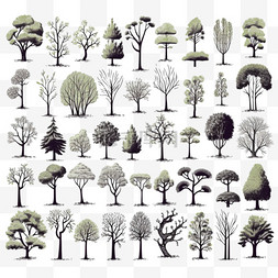 手绘植物集合图片_手绘风格的Trees集合