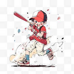 手绘打棒球的男孩图片_棒球手绘男孩卡通元素
