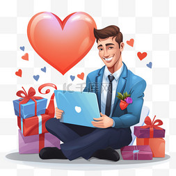 带笔记本电脑的商人正在寻找浪漫