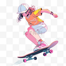 滑板卡通运动女孩手绘元素