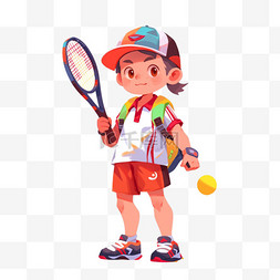 运动卡通打网球图片_男孩卡通手绘元素打网球