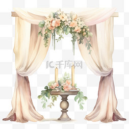 婚礼拱门素材图片_水彩风格婚礼鲜花拱门蜡烛免扣元