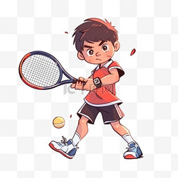 男孩打网球卡通手绘元素