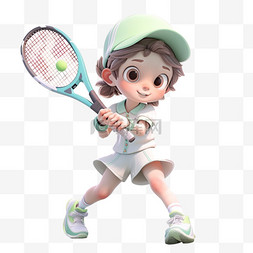 网球单打图片_3d元素女孩打网球卡通