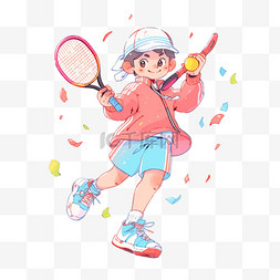 打网球的女孩卡通元素