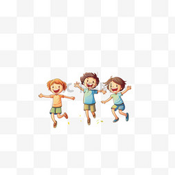 卡通少年儿童图片_快乐的孩子们在夏日草地上跳跃