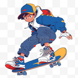 滑板男孩运动卡通元素