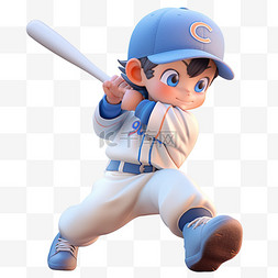 运动打棒球的男孩3d卡通元素