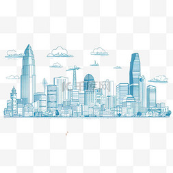 城市商务建筑图片_胡志明市越南线天际线，白色背景
