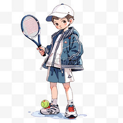 运动卡通打网球图片_男孩卡通打网球手绘元素