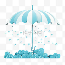风季图片_雨季。蓝色背景上有雨滴、雨伞和