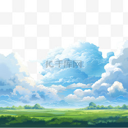 蓝天绿草大树图片_浓密的白日照耀着云在蓝天的背景