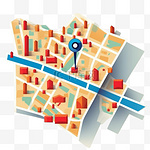 折叠位置图，带有带指针的标记城市地图