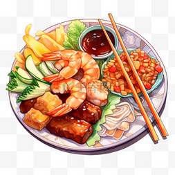 中餐拼盘图片_水彩风格中餐美味小吃食物拼盘