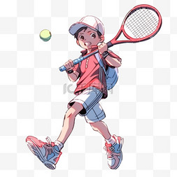 男孩卡通打网球手绘元素